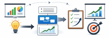Business Storytelling Flow with Insight to Action Arrows-1